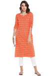 Janasya Women's Pure Cotton Straight Kurta Orange