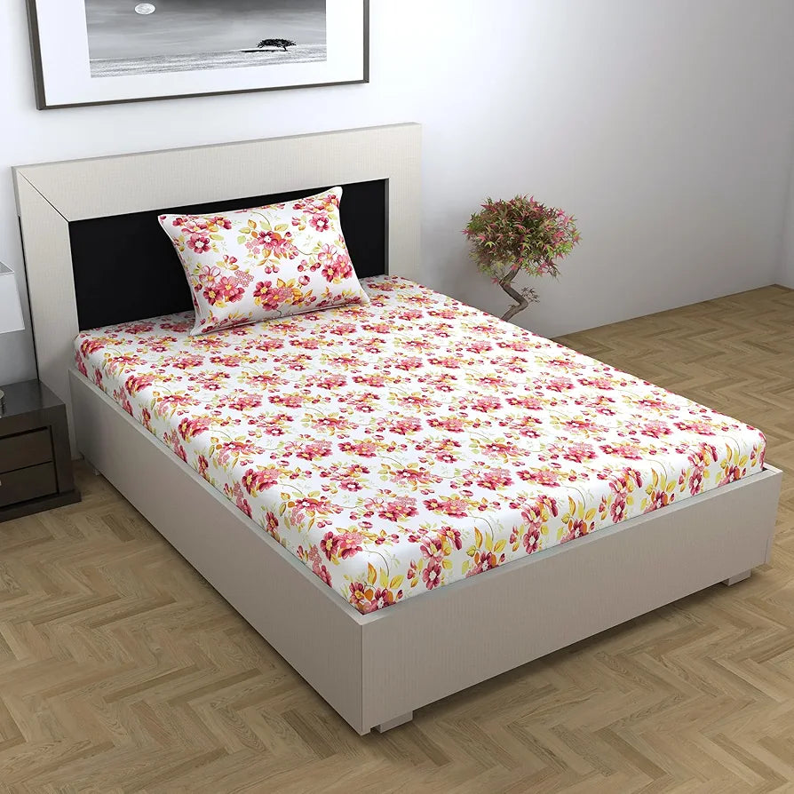 Divine Casa 144 TC 100% Cotton Bedsheet for Single Bed with 1 Pillow Cover 