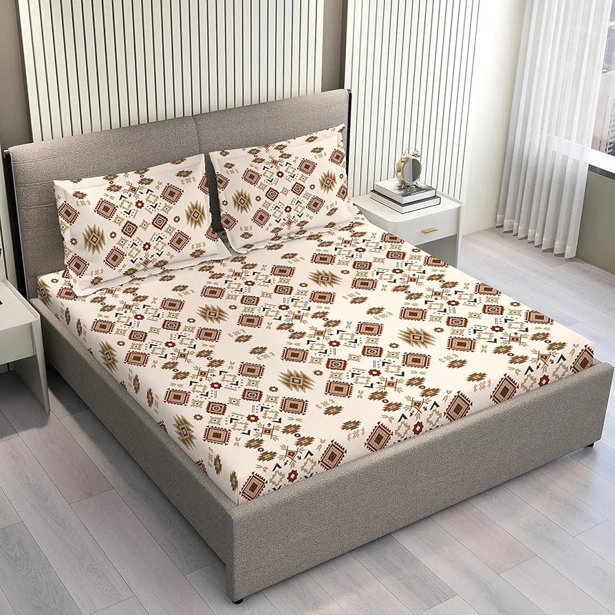 Layers Basicx 100% Cotton Bedsheet Set for All Seasons - Lightweight, Moisture Absorbent, Machine Washable & Easy to Care - Gift for Housewarming & More - 120 TC - Queen Size 