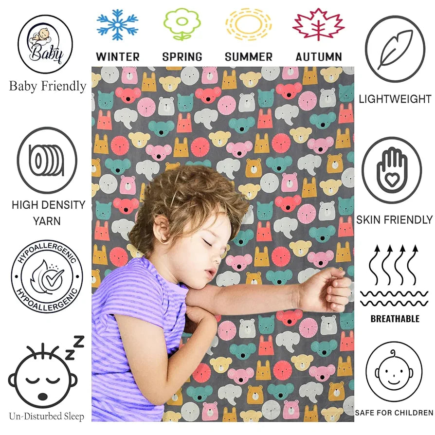 FRESH FROM LOOM Glace Cotton Wrinkle Free Soft Hypoallergenic Bed Sheet | Cartoon Printed Single Bedsheet With One Pillow Cover For Kids , 144 tc
