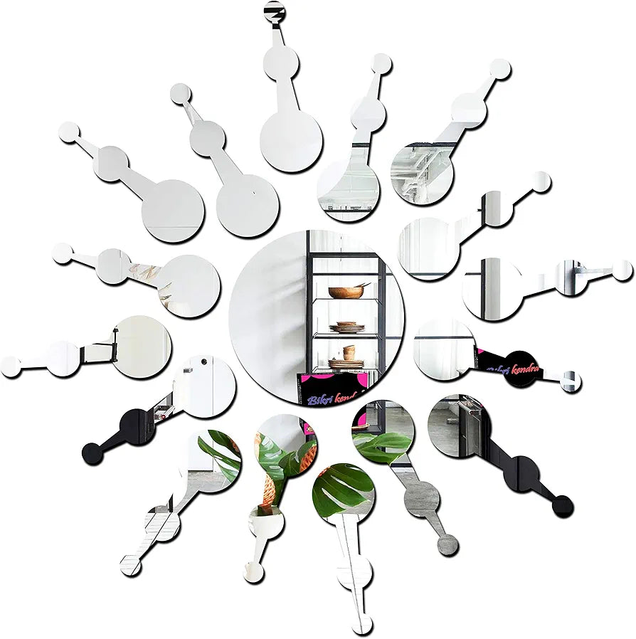 Bikri Kendra - Sun Silver  Mirror Stickers for Wall, Acrylic Mirror Wall Decor Sticker, Acrylic Stickers, Self Adhesive Sticker Wall Stickers for Hall Room, Bedroom.