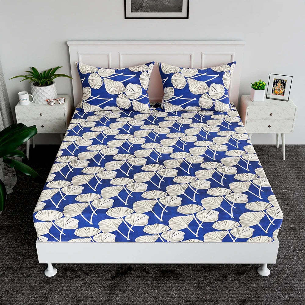 Kuber Industries Double Bedsheet | Bedsheet for Double Bed | Double Bedsheet with 2 Pillow Covers | Cotton Double Bed Sheet Set | Patta Double Bedsheet | 90x100 | Blue