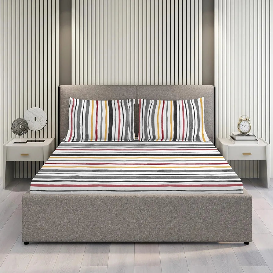 Layers Argos Bedsheet Set for All Seasons - Lightweight, Moisture Absorbent, Machine Washable & Easy to Care - Gift for Housewarming & More - 225 CVC - King Size 