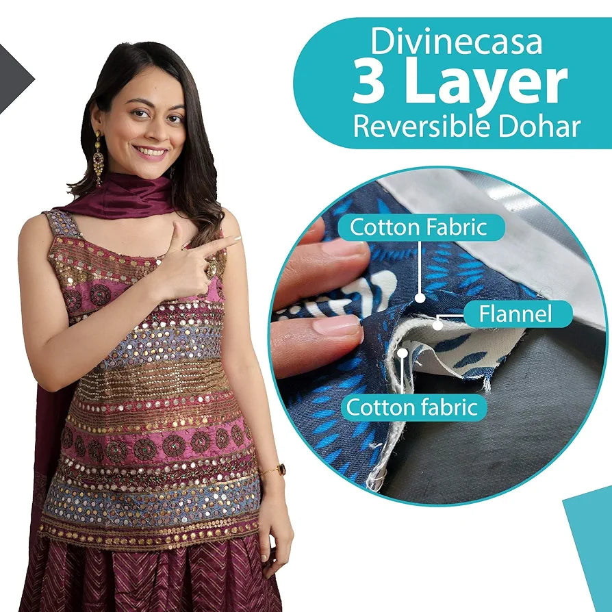 Divine Casa 100% Cotton 144 TC Reversible Geometric Printed Double Bed AC Dohar Blanket for Mild Winter | TC - 144