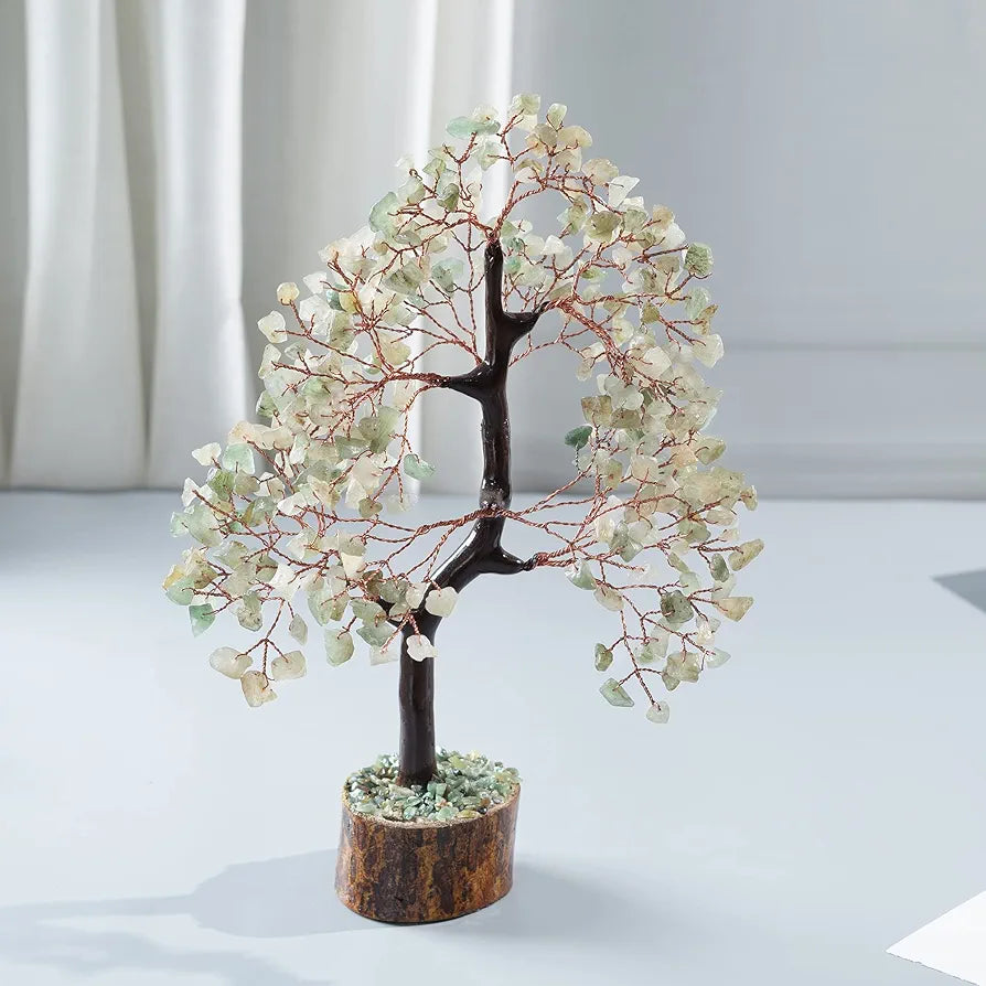 HindCraft Green Jade Crystal Tree Good Luck Showpiece for Home Decor Items Crystals Gemstones Bonsai Money Tree for Good Luck, Decoration Gift Item, Copper Wire, 10-12 inch