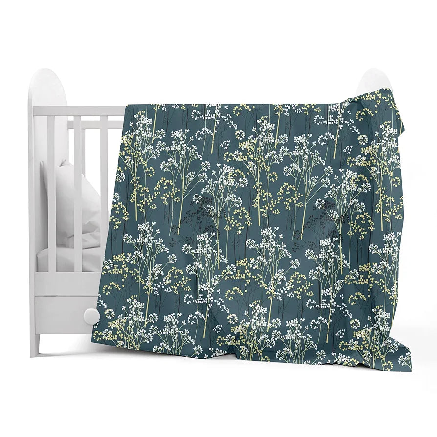 Divine Casa 120 GSM Microfiber Single Kids Dohar  | Soft & Lightweight Throw Blanket | Cozy & Breathable | All-Season Comfort | 140 x 100 CM | Floral Branches Pattern | Teal & White