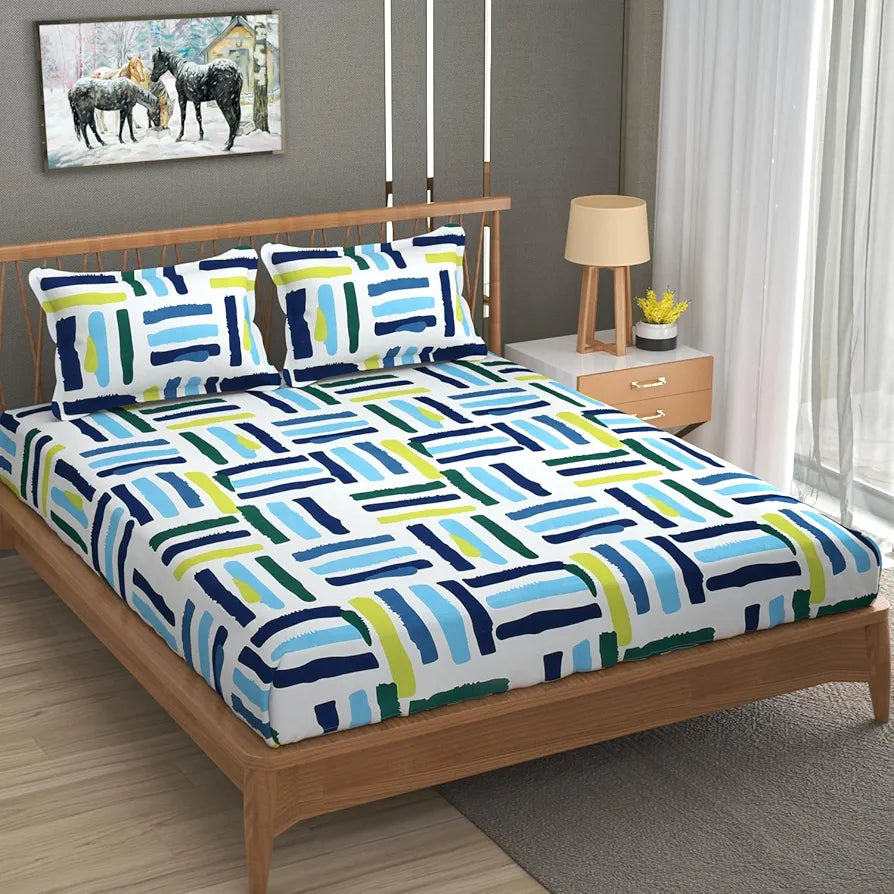Homefab India 180 TC Microfiber Double BedSheet with 2 Pillow Covers -  -Blue, White