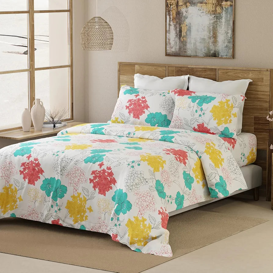 Emaline 100% Cotton Double Bedsheet Set  | 1 Double Cotton Bedsheet & 2 Pillow Covers | Breathable & Anti-Wrinkle | 144 TC | 