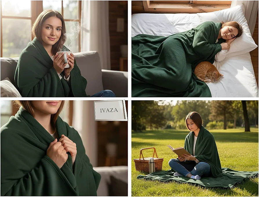 300 TC All Season Solid/Plain Lightweight Polar Fleece Single Bed Blanket  Green Blanket SingleIV1