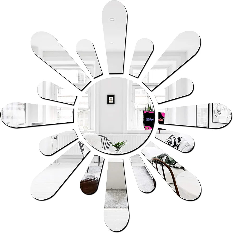 Bikri Kendra - Sun Silver  Mirror Stickers for Wall, Acrylic Mirror Wall Decor Sticker, Acrylic Stickers, Self Adhesive Sticker Wall Stickers for Hall Room, Bedroom.