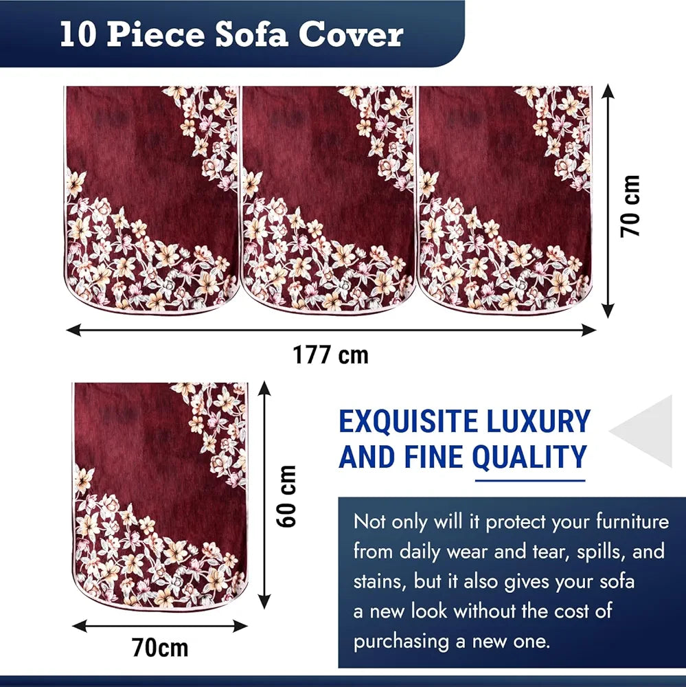 Kuber Industries Sofa Cover Set | Sofa Slip Cover Set | Side Flower Sofa Cover | Velvet 5 Seater Couch Cover | Sofa Slipcover Set | Sofa Cover for Living Room | Maroon