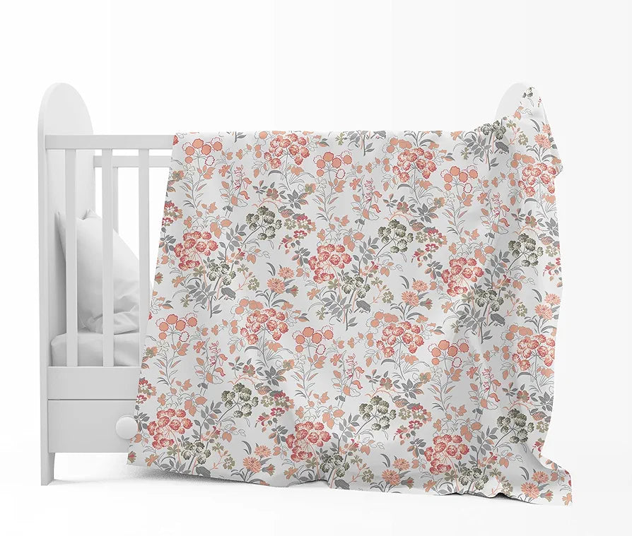 Divine Casa Floret 100% Cotton Single Kids Dohar | 120 GSM | Soft & Lightweight Throw Blanket | Cozy & Breathable Bedding | All-Season Comfort | 140 x 100 CM, Floral Blush