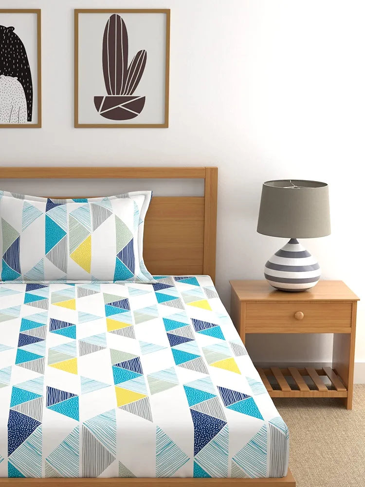 Dreamscape 100% Cotton Single Bedsheet with 1 Pillow Cover - 