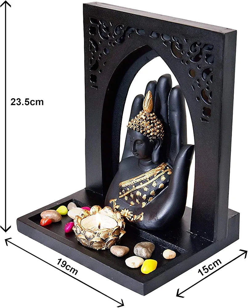 MARINER'S CREATION Buddha FACE Idol with Royal Tray and T Light Holder for Home Decor & Gift