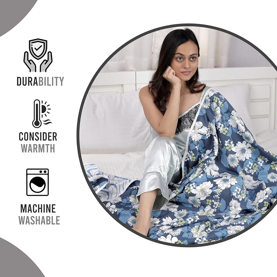 Divine Casa Microfibre All Weather Lightweight 120 GSM Printed Reversible Single Bed Size Quilt Comforter Blanket - | TC - 120