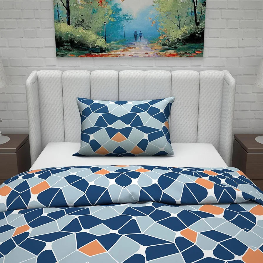 Divine Casa Microfiber Reversible Single Bed AC Duvet Cover with 1 Pillow Cover for Quilt,Comforter,Blanket - Blue & Orange