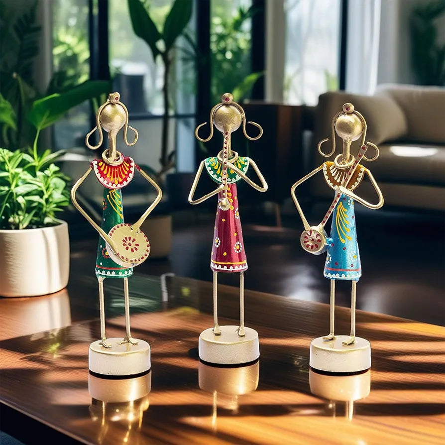 KRAFTSKALA Small Cute 7.5 inch Metal Musician Dolls for Living Room Decor, Tabletop Home Decor Showpiece Item, Housewarming Gift 
