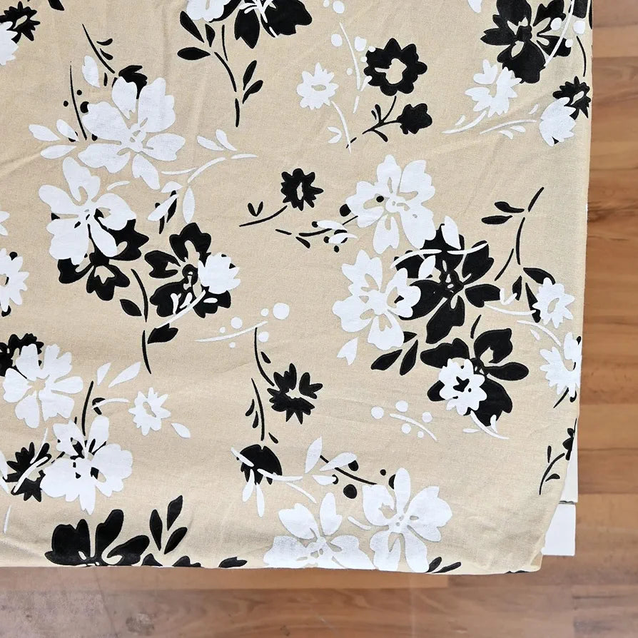 Divine Casa Floret 100% Cotton Double Fitted Bedsheet | 144 TC | Deep Pocket Design | Soft & Breathable Fabric | Durable & Easy Care | 200 x 150 + 25 CM, Ivory Sunflowers