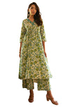 Janasya Women's Off-White Cotton Floral Printed Kurta with Palazzo