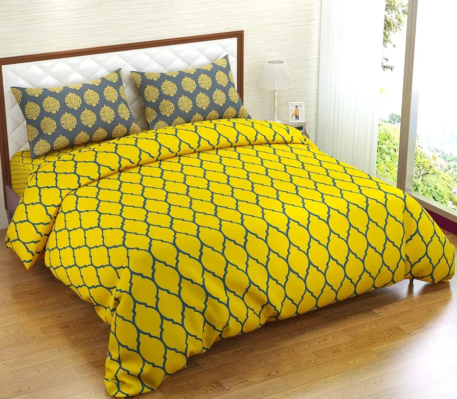 Trance Home Linen 200TC 100% Cotton Printed Zippered Duvet Cover/Blanket Cover | Comforter Cover/Razai Cover | Queen Size with 2 Pillow Covers 