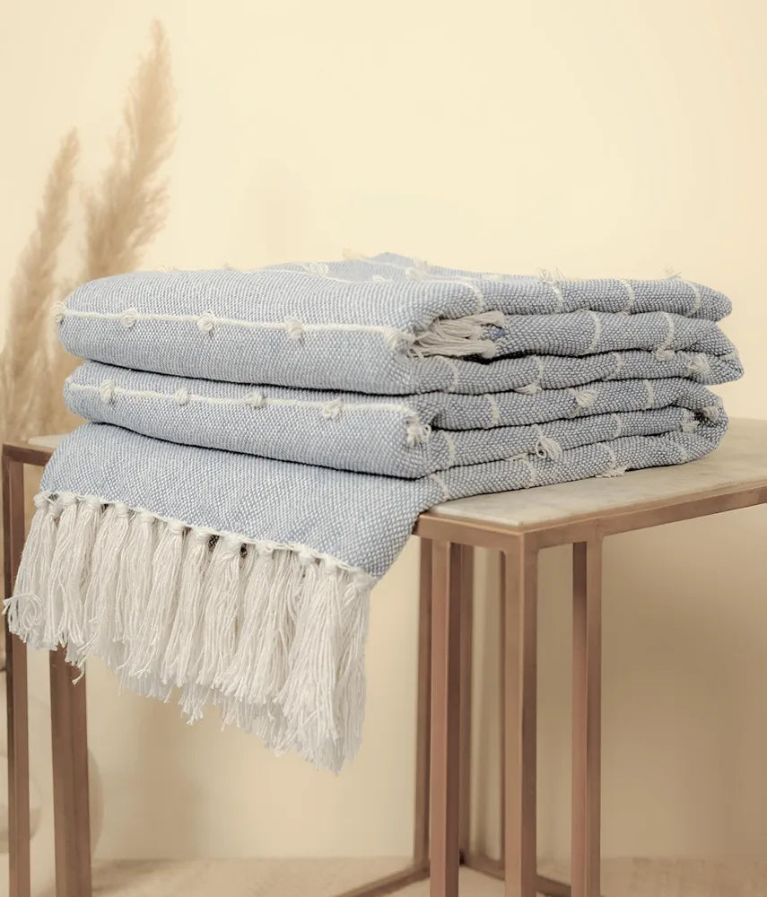 SAJAVAT HOME Hand-Knitted Pure Cotton 3 Seater Sofa Throw | 80x52 Inches/204x132 Cm | Grey Throw for Sofa, Bed, Chair & Travel - Ideal for All Season | Pack of 1