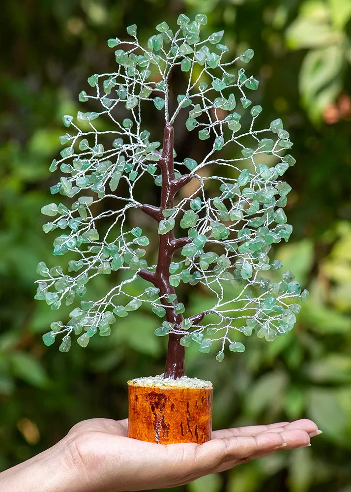HindCraft Green Jade Crystal Tree Good Luck Showpiece for Home Decor Items Crystals Gemstones Bonsai Money Tree for Good Luck, Decoration Gift Item, Silver Wire, 10-12 inch