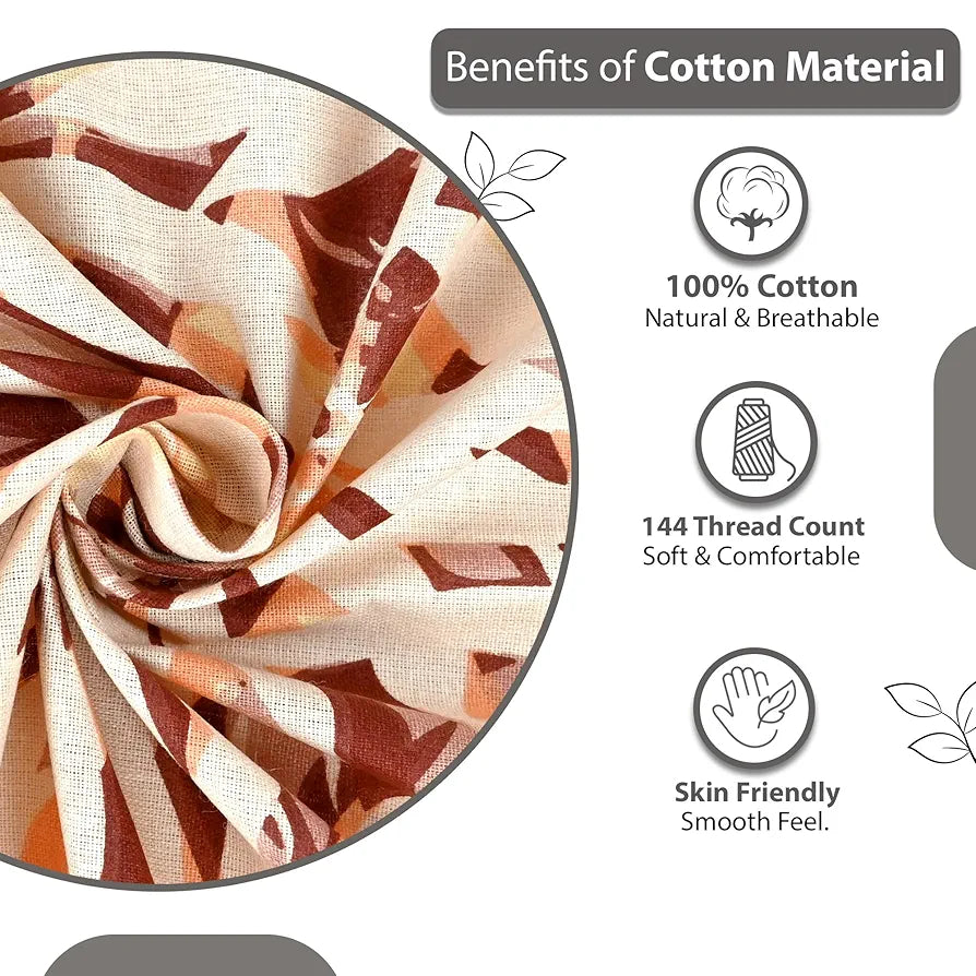 Divine Casa 144 TC 100% Cotton Double Bedsheet with 2 Pillow Covers | Soft, Durable & Skin-Friendly Fabric for All-Season Use | 254 x 222 CM | Tropical Leaf | Cream Brown | Bedroom Decor Upgrade