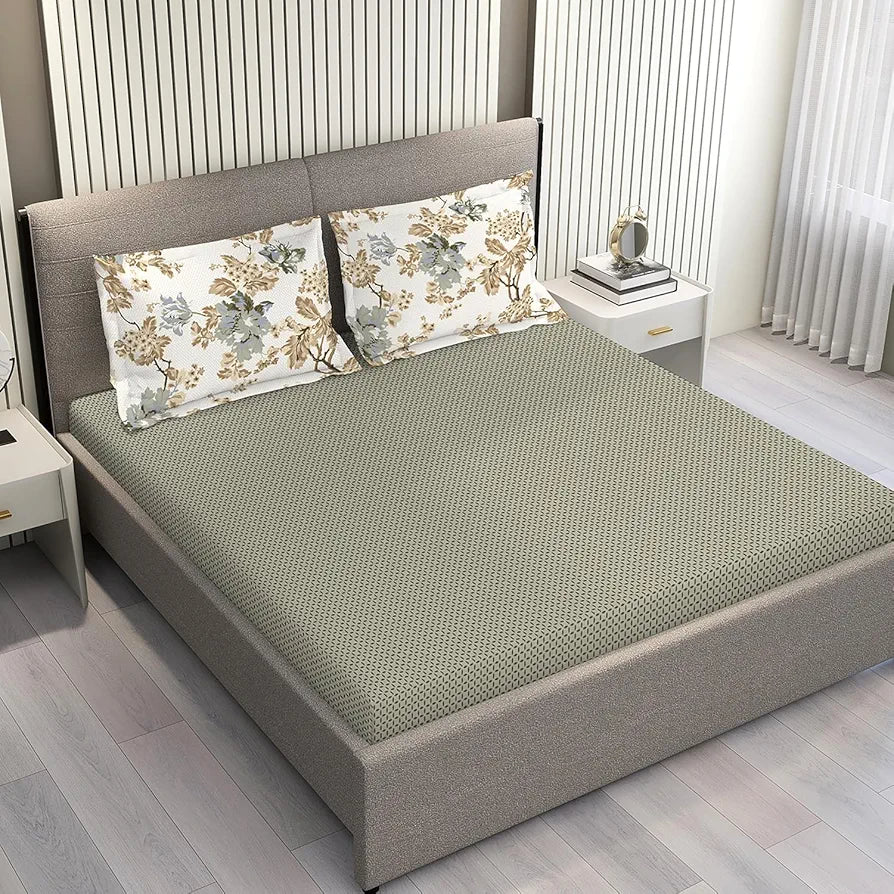 Layers Illuminating Homes 100% Cotton Bedsheet Set for All Seasons - Lightweight, Moisture Absorbent, Machine Washable & Easy to Care - 144 TC - Queen Size 