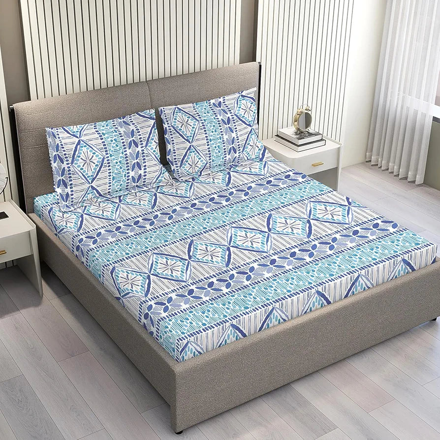 Layers Home Easy 100% Cotton Bedsheet Set for All Seasons - Lightweight, Moisture Absorbent, Machine Washable & Easy to Care - Gift for Housewarming & More - 144 TC - Queen Size 