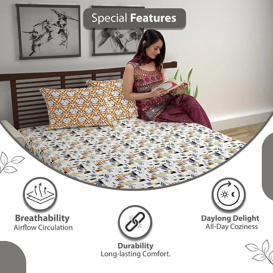 Divine Casa 144 TC Cotton Bedsheet for Single Bed with 1 Pillow Cover 