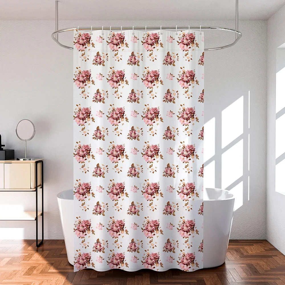 Kuber Industries Shower Curtain | 7 Feet | Bathroom Shower Curtain | AC Curtains | PVC Waterproof Window Curtain | Curtains for Bathtub | 8 Rings Curtain | Pink Flower | Transparent