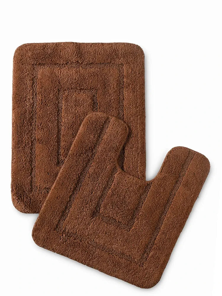 Saral Home Cotton Anti Slip Bathmat Set with Contour | Washable, Non-Slip & Quick-Drying Mats for Home/Kitchen/Office | Soft & Super Absorbent Mats for Shower 
