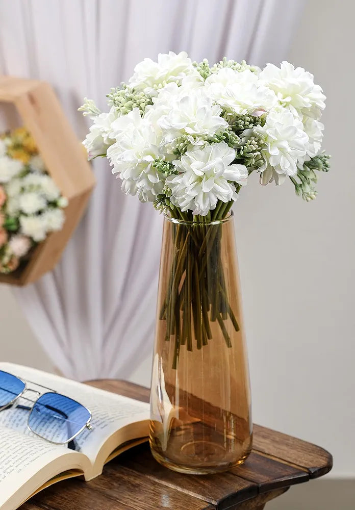 SATYAM KRAFT 1 Pcs Artificial Dahlia Flower Bunch – 7-Stem Faux Bouquet for Diwali Decoration Setup for Gifting, Home, Home Decor, Office, Table, Party, Wedding, Festival  