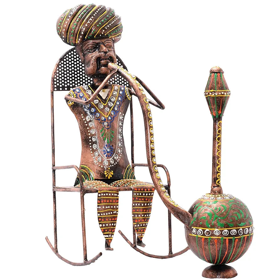 Kraftskala Ethinc Villager on Chair 16 inch Large Metal Decor Showpiece for Living Room Showcase, Tabletop Decor, Traditional Rajasthani Decorative Showpiece
