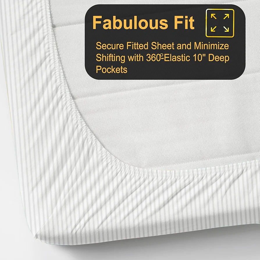 FRESH FROM LOOM 240 TC Satin Striped Soft Bed Covers for Mattresses Tuck in King Size Bed with Two Pillow Cover|Elastic Bedsheet 