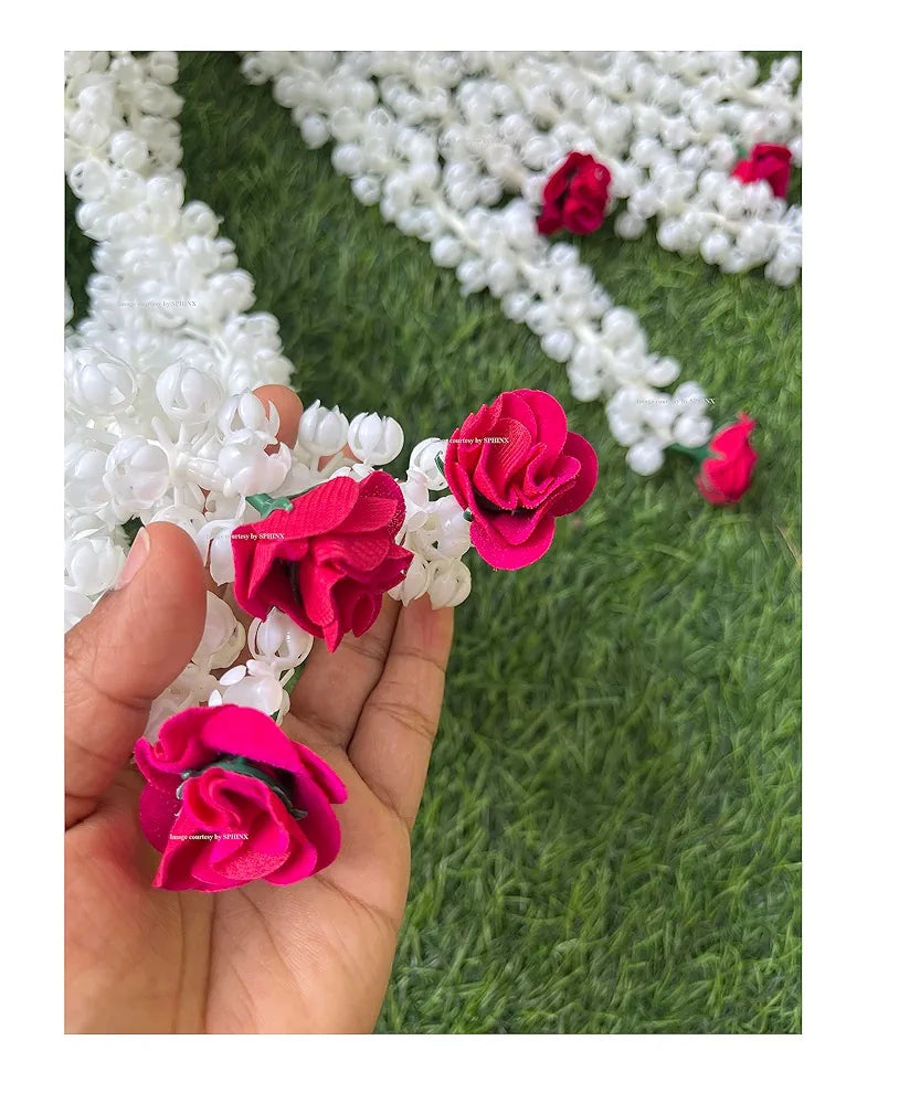 SPHINX Artificial Jasmine Buds  & Rose Strings Garlands for Festivals Pooja Wedding Housewarming Diwali Decorations Approx 2.5 ft/30 Inches  - 