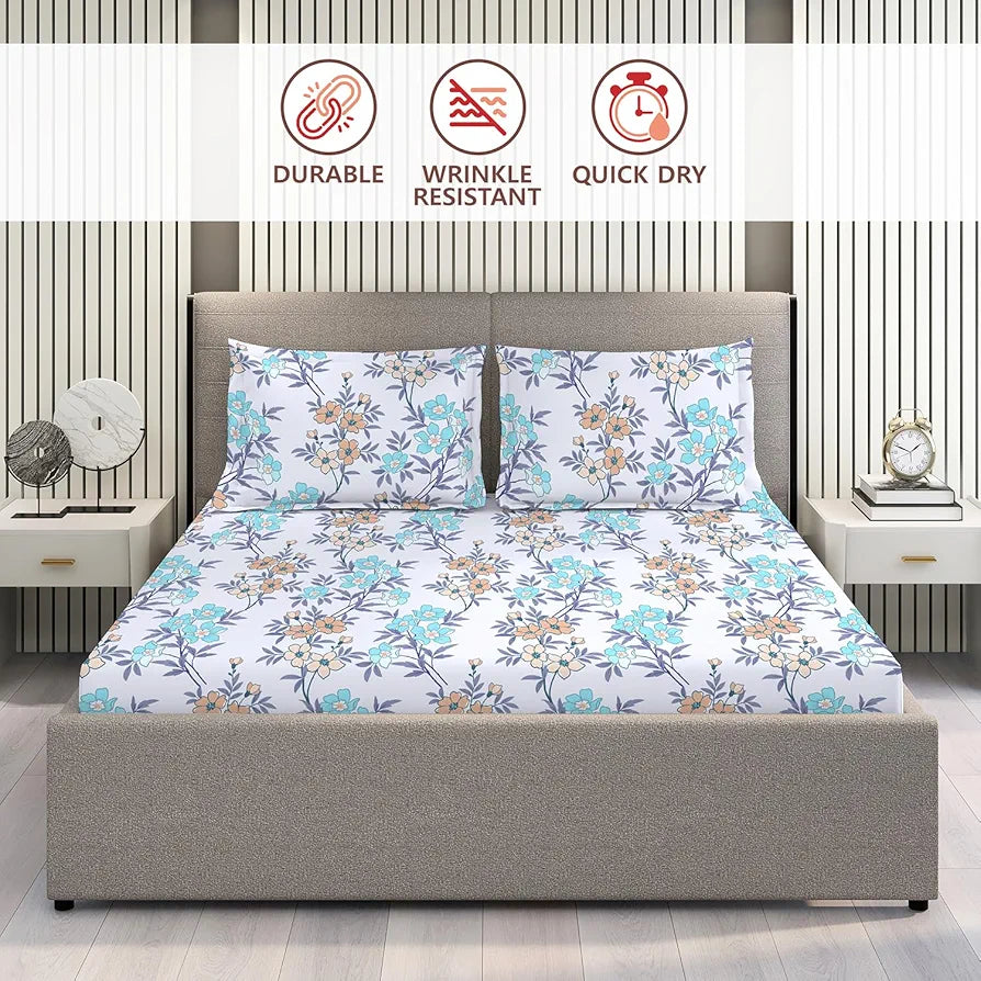 Layers Basicx 100% Cotton Bedsheet Set for All Seasons - Lightweight, Moisture Absorbent, Machine Washable & Easy to Care - Gift for Housewarming & More - 120 TC - King Size 