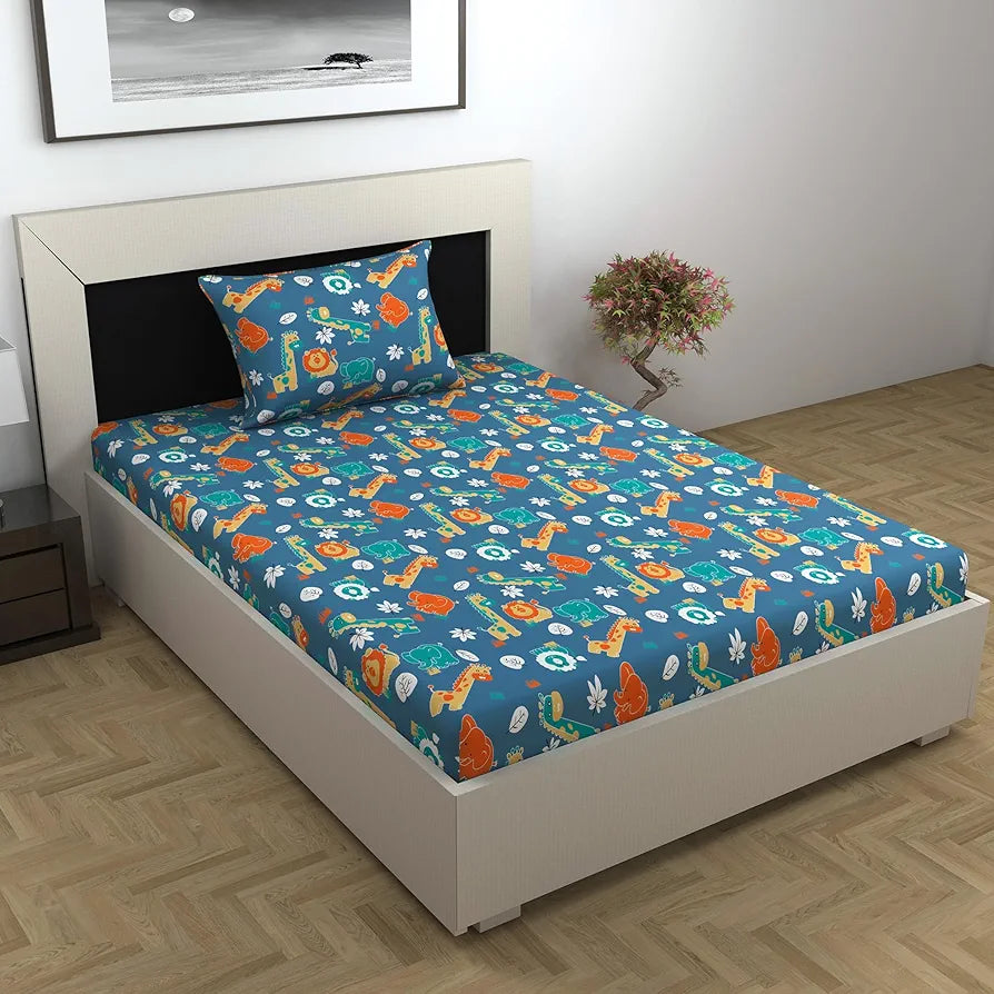 Divine Casa 144 TC 100% Cotton Single Bedsheet with 1 Pillow Cover | Skin-Friendly Fabric for Everyday Comfort | 223 X 145 CM | Abstract Pattern | Iris Deep