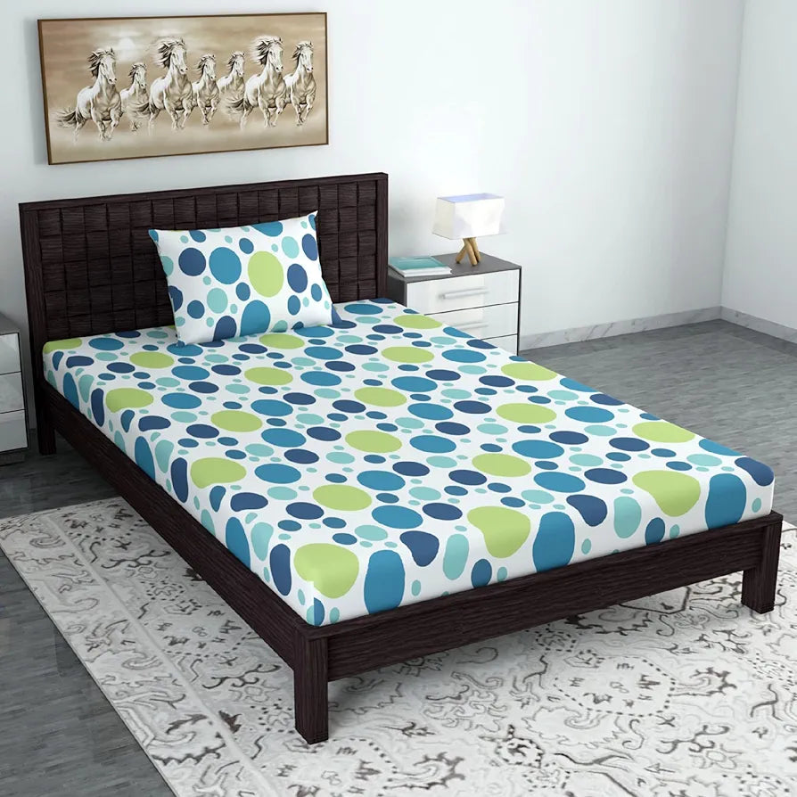 Divine Casa 144 TC 100% Cotton Single Bedsheet with 1 Pillow Cover | Skin-Friendly Fabric for Everyday Comfort | 223 X 145 CM | Geometric Pattern | Blue Lagoon