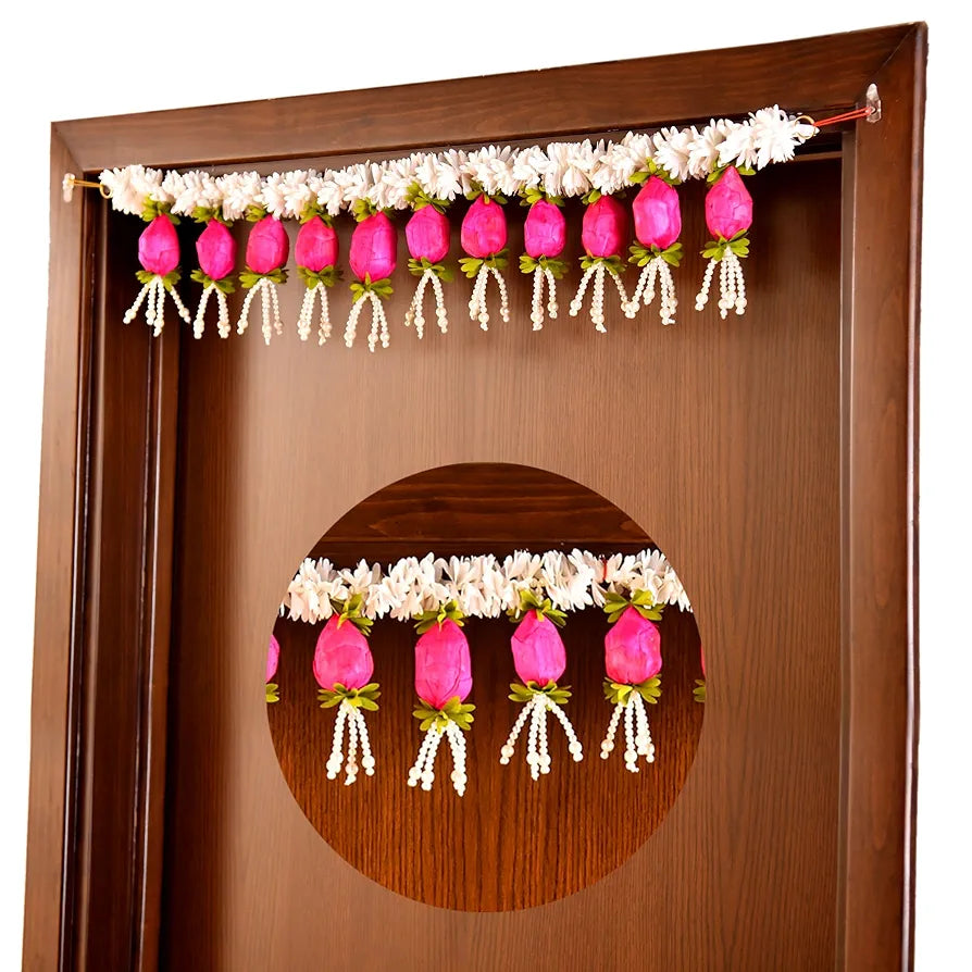 CraftVatika Toran for Main Door Entrance, Diwali Decor Items, Lotus Buds for Decoration Toranam for Diwali Decoration Items, Toran for Mandir Pooja, Artificial Flowers for Decor 