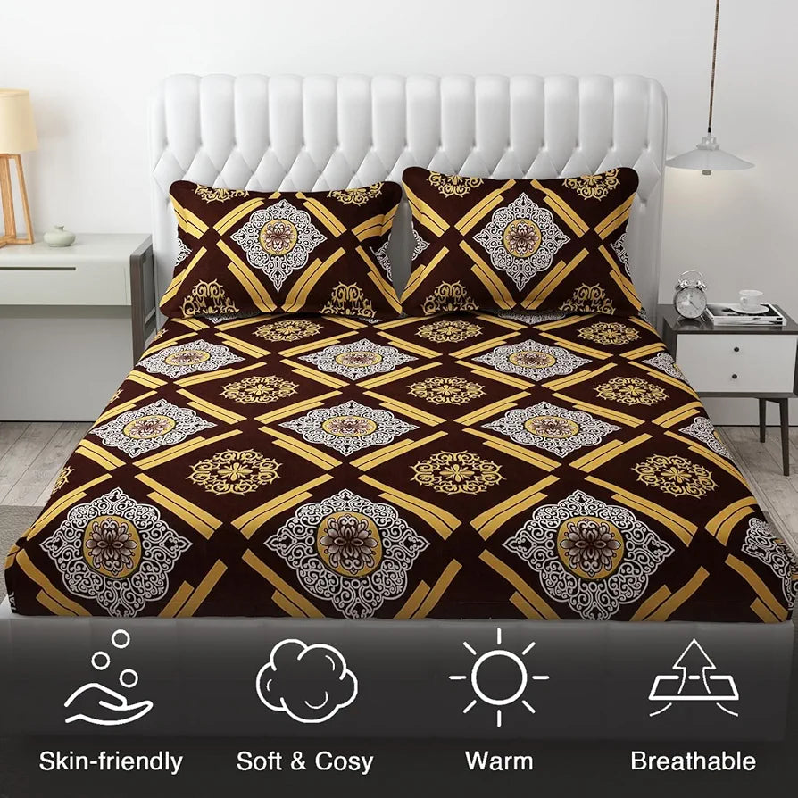 FRESH FROM LOOM Wrinkle Free Hypo-Allergenic Microfiber King Bedsheet For Double Bed|Floral Design Bed Spread With 2 Pillow Covers,144 TC