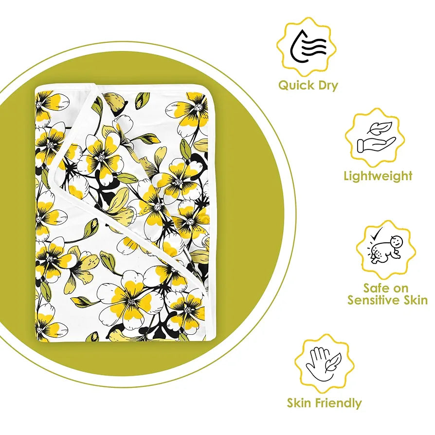 Divine Casa Floret 100% Cotton Single Kids Dohar | 120 GSM | Soft & Lightweight Throw Blanket | Cozy & Breathable Bedding | All-Season Comfort | 140 x 100 CM, Daffodil Yellow