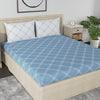 Huesland by Ahmedabad Cotton 186 TC Cotton Bedsheets for King Size Bed with 2 Pillow Covers | Blue & White