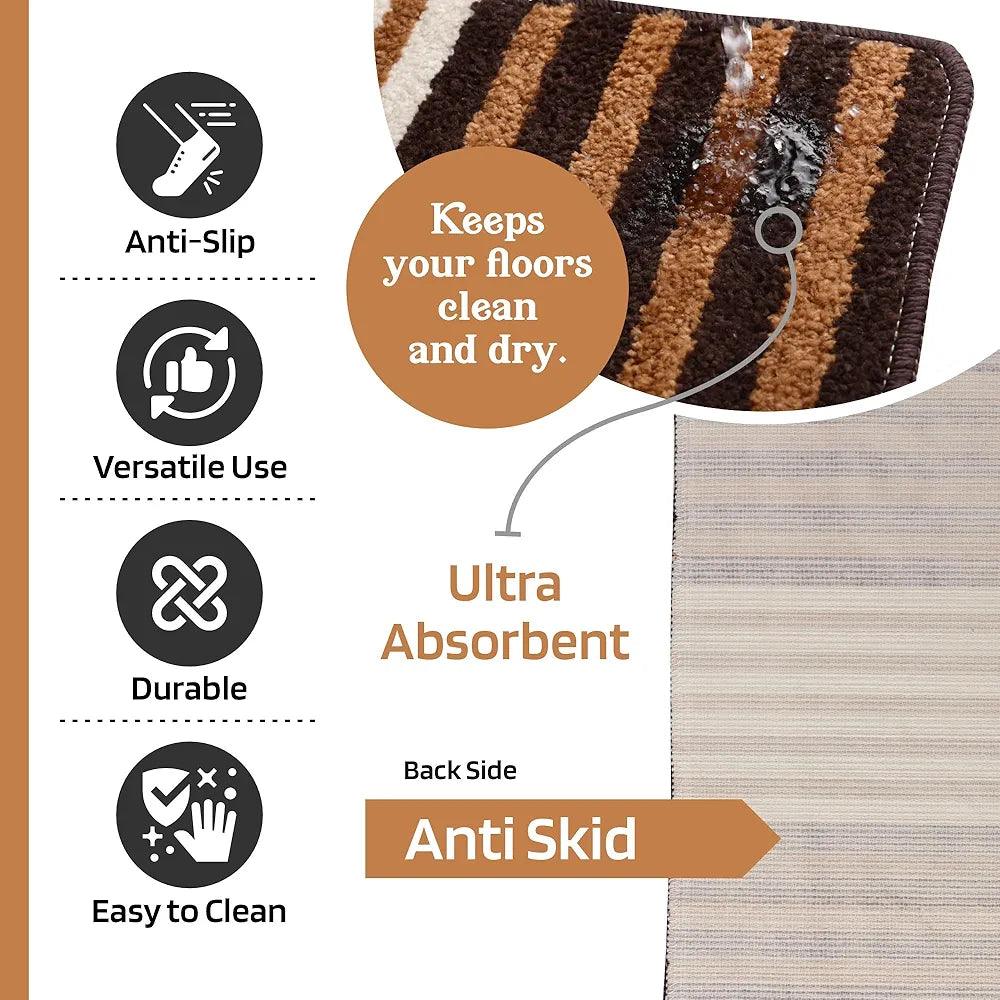 Kuber Industries 16x24 Inch Anti-Skid Water-Absorbent Door Mats for Home | Durable Main Entrance Footmats for Bathroom, Living Room & Office | Micro Pearl Lining - Brown