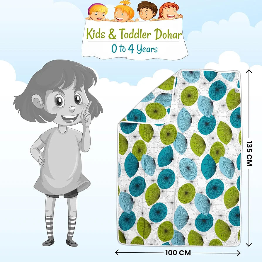 Divine Casa Floret 100% Cotton Single Kids Dohar | 120 GSM | Soft & Lightweight Throw Blanket | Cozy & Breathable Bedding | All-Season Comfort | 140 x 100 CM, Aqua