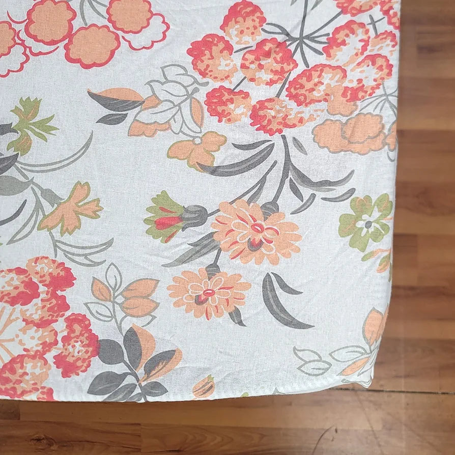 Divine Casa 144 TC 100% Cotton Floral Print Peach Super Soft Elastic Fitted Bedsheets Single Bed - 198 x 90 CM