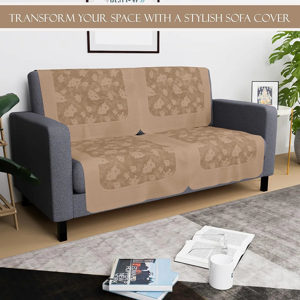 Kuber Industries Set of 4 Net Durable 2 Seater Sofa Covers for Living Room | Easy Machine Washable Sofe ke cover for Protection & Comfort for Home | Self Net Hawaii - Camel Brown