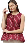 Janasya Women's Peplum Maroon Cotton Top