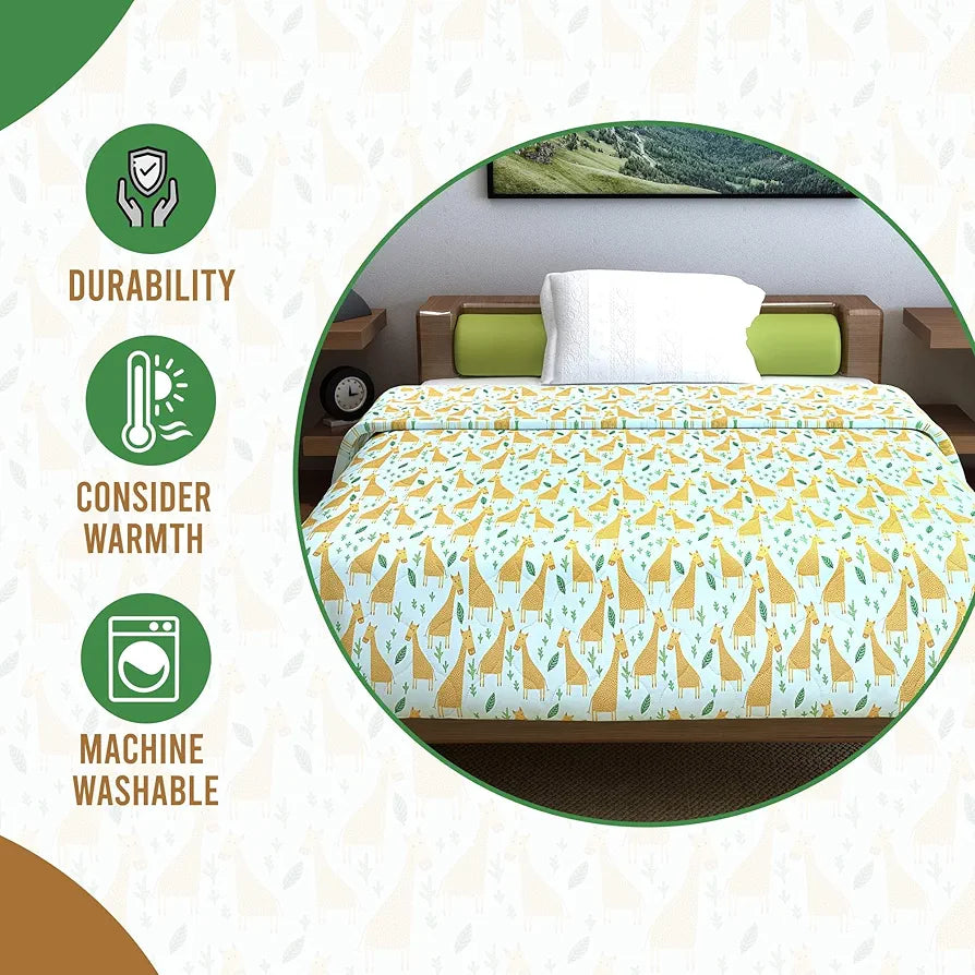 Divine Casa 120 GSM Cotton Single Bed Comforter | Soft & Lightweight Reversible All-Season Blanket | Cozy & Breathable Bedding for Adults | 230x 145 cm, Misty Jade