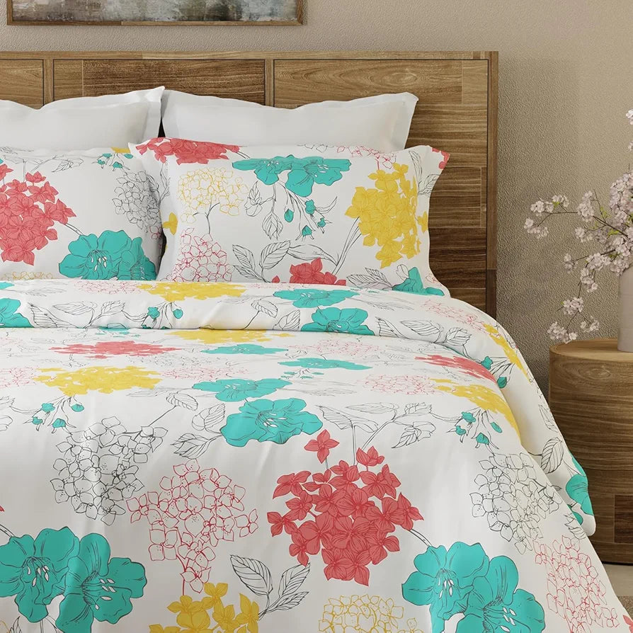 Emaline 100% Cotton Double Bedsheet Set  | 1 Double Cotton Bedsheet & 2 Pillow Covers | Breathable & Anti-Wrinkle | 144 TC | 